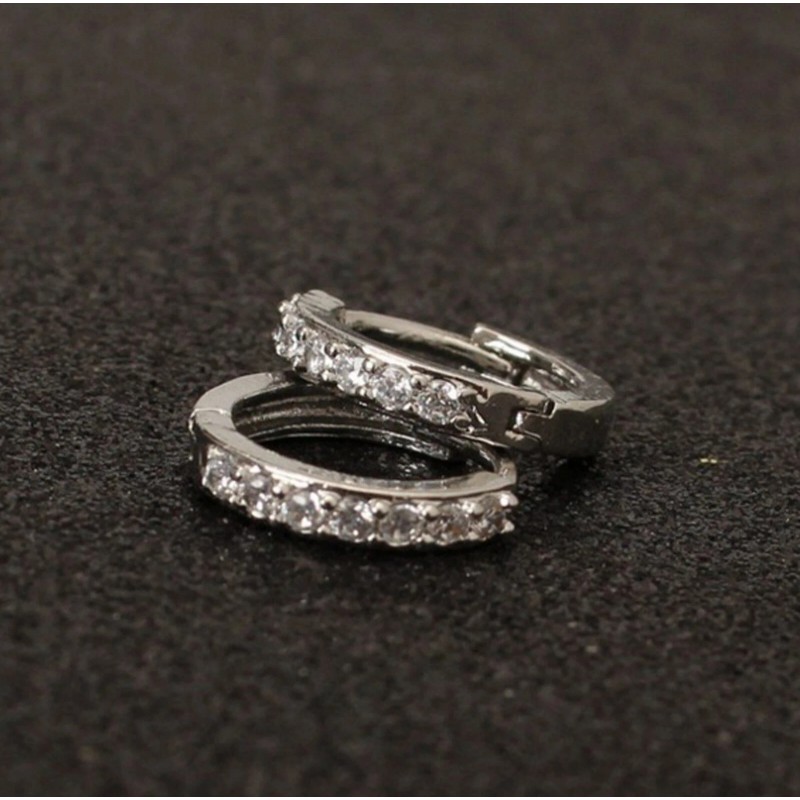 Small Hoop Earring Silver Plated Cubic Huggie Earrings For Women