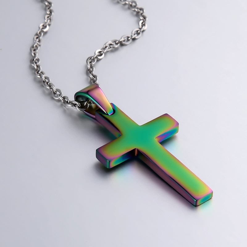 Aienid Stianless Steel Multicolor Cross Pendant Necklace for Women Men