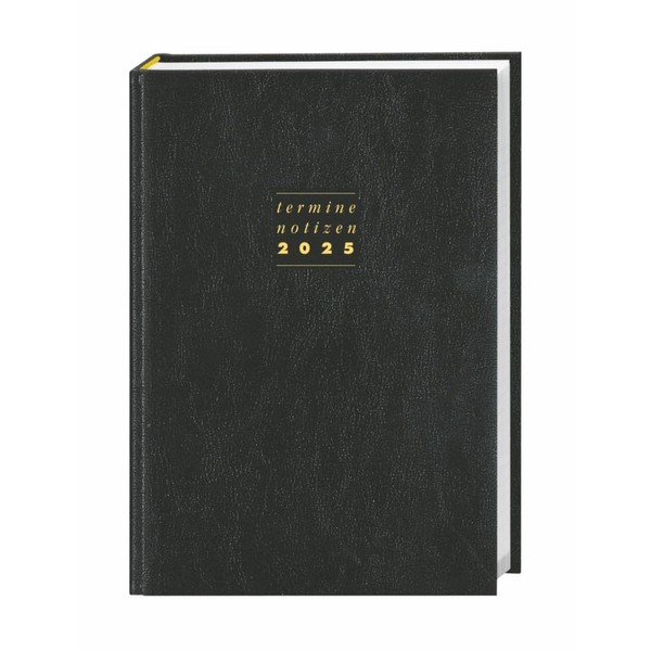 Appointment Diary A5, Black Leather 2025: Black Appointment Calendar with