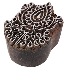GURU SHOP Indian Textile Stamp, Wooden Fabric Printing Stamp, Blue Print Stamp, Print Model - 4 x 5 cm Flower 9, Brown, Indian Wooden Stamp