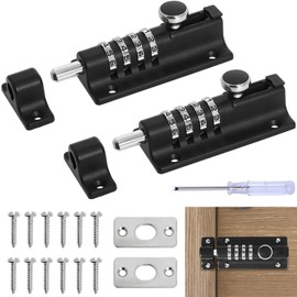 Door Bolt with Combination Lock, Pack of 2, Gate Latch 4-Digit Combination, 120 mm Lock Latch with Combination Code for Shed/Garden/Garage/Locker (Black)