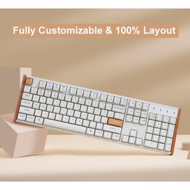 Keychron K10 HE QMK Wireless Gaming Custom Mechanical Keyboard, 2.4 GHz/Bluetooth/Wired Full-Size Hot-Swappable Programmable RGB Backlit Gateron Magnetic Switches for Mac Windows, Wood Frame-White