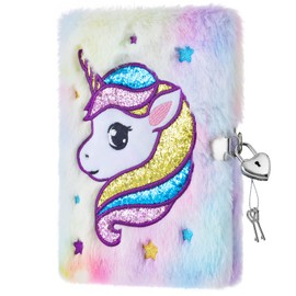 Unicorn Journals Notebooks for Children - Plush Diaries Unicorn Gift Notepads School Office Travel Notebooks Hardcover Memos A5 Diaries with Locks and Keys