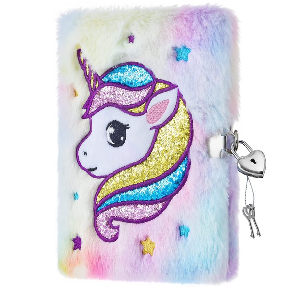 Unicorn Journals Notebooks for Children - Plush Diaries Unicorn Gift