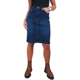 Paulo Due Womens Knee Length Stretch Denim Skirt Ladies 5 Pocket Jeans Pencil Skirt Dark Blue Faded 10-22 (18)