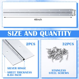 Gisafai 48 Inch 2 Pack Continuous Piano Hinges, Heavy Duty Stainless Steel Piano Hinge, Smooth Polished Folding Continuous Hinge, 0.04 Inch Leaf Thickness, 2 Inch Open Width for Cabinet Door