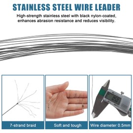 Fishing Leaders Kit, 60pcs Stainless Steel Fishing Leaders Saltwater Wire Leader Lines with Swivels Snaps Fishing Tackle Lures Bait Hook Connector 6/8/10inch