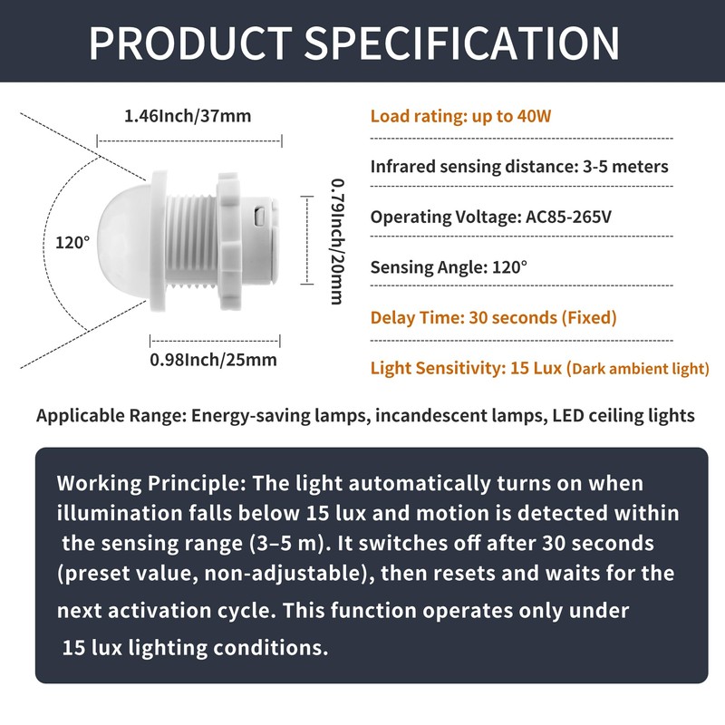 3 Packs Motion Sensor Light Switch, PIR Sensor Smart Detection