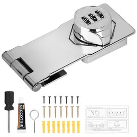SUPAWAY 4.5 Inch Hasp Locks Cabinet Lock Hasp Password Mechanical Password Lock 3 Digit Combination Lock with Screw for Small Doors, Barn Door, Bathroom, Outdoor Garage, Garden, Silver