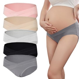 Lohhbve Maternity Briefs V Shape Abdominal Support Briefs Cotton Breathable Maternity Panties Women Postpartum Pack of 5, 5 colours, M