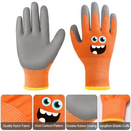 Joottuan 6 Pairs Kids Gardening Gloves Children Work Gloves Rubber Coated Garden Gloves for Kids Toddlers (Medium (Age 6-8))