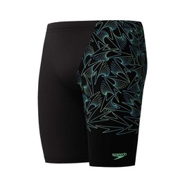 Speedo Men's Hyperboom V-Cut Jammer | Quick Drying | Training | Fitness | Chlorine Resistant, Black/Alfalfa Green, 34