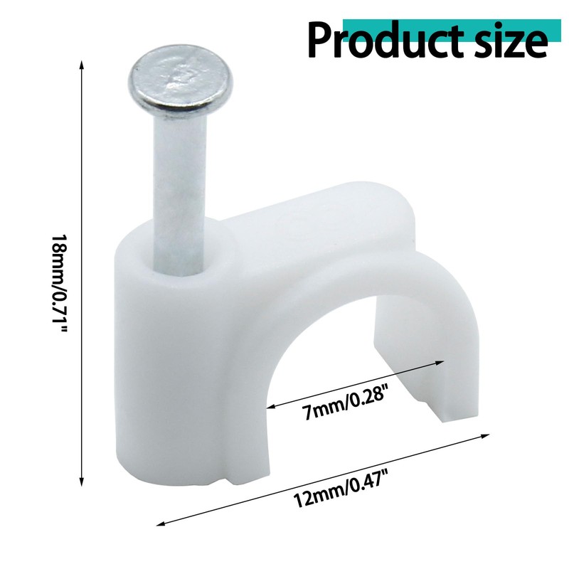 Bonsicoky Half Clamp J-Hook with Nail Cable Tacks, 8mm, White
