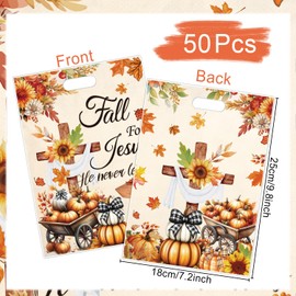 Fall Thanksgiving Party Favor Bags - Fall for Jesus He Never Leaves Goodie Candy Gift Bags Autumn Christian Religion Pumpkin Party Supplies for Christian Religious Harvest Thanksgiving