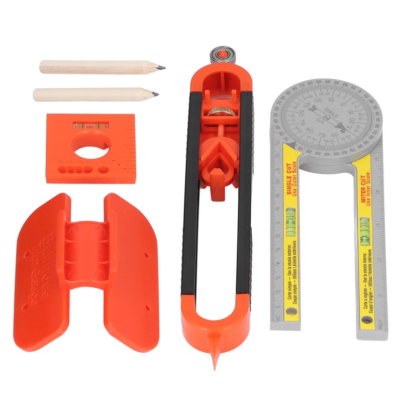 6Pcs Scribing Tool Protractor Angle Scriber Measuring Ruler Pencil Set