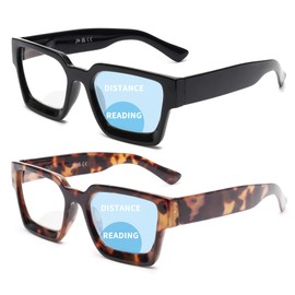 JM 2-Pack Quadratische Bifokale Lesebrille für Frauen, Blaues Licht Blockierende Computer-Leser mit Federscharnier, Schwarz-Schildkröte +3.0