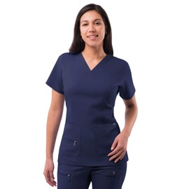 Adar Uniforms, Pro Scrubs for Women - Elevated V-Neck Scrub Top - P4212 - Navy - M
