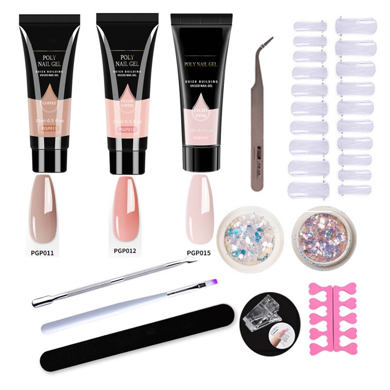 Nail Extension Gel Kit Beautiful Elegant Mild Glitter Decoration Poly