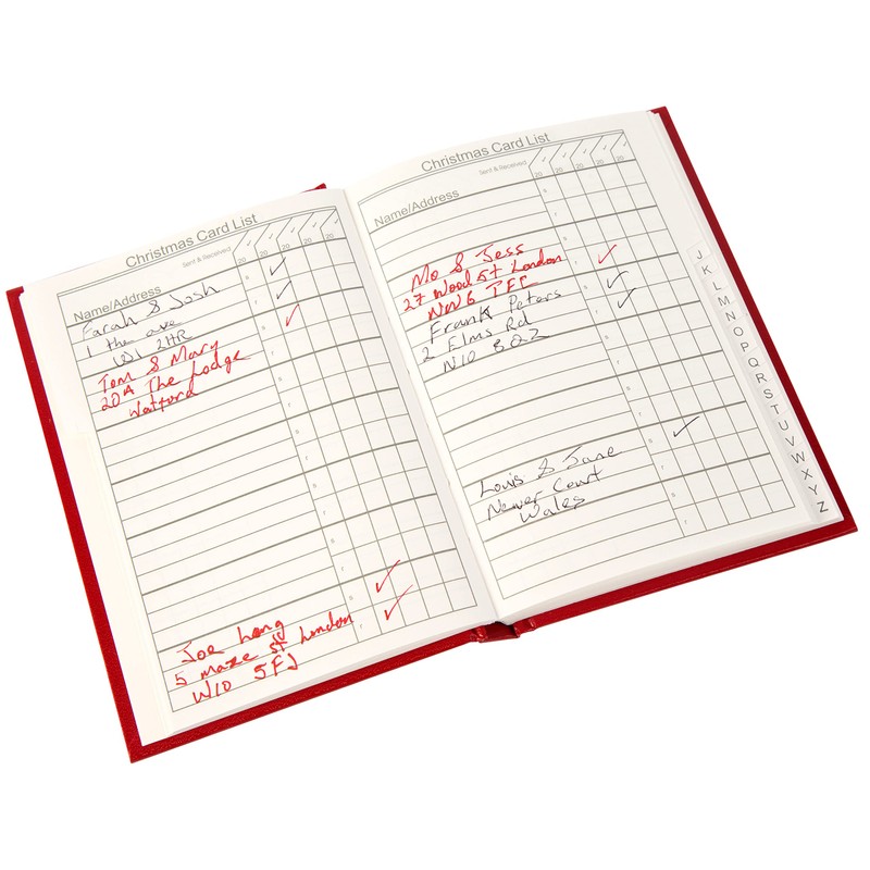 Christmas Card List & Birthdays Address Book Red Cover Indexed