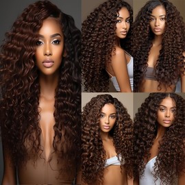 QEUOPE Dark Brown Water Wave Bundles Human Hair Color 4 Deep Water Wet and Wavy Bundles Double Weft Brazilian Hair Extensions Silky and Soft for Women (8 10 12 inch 3 Bundles)