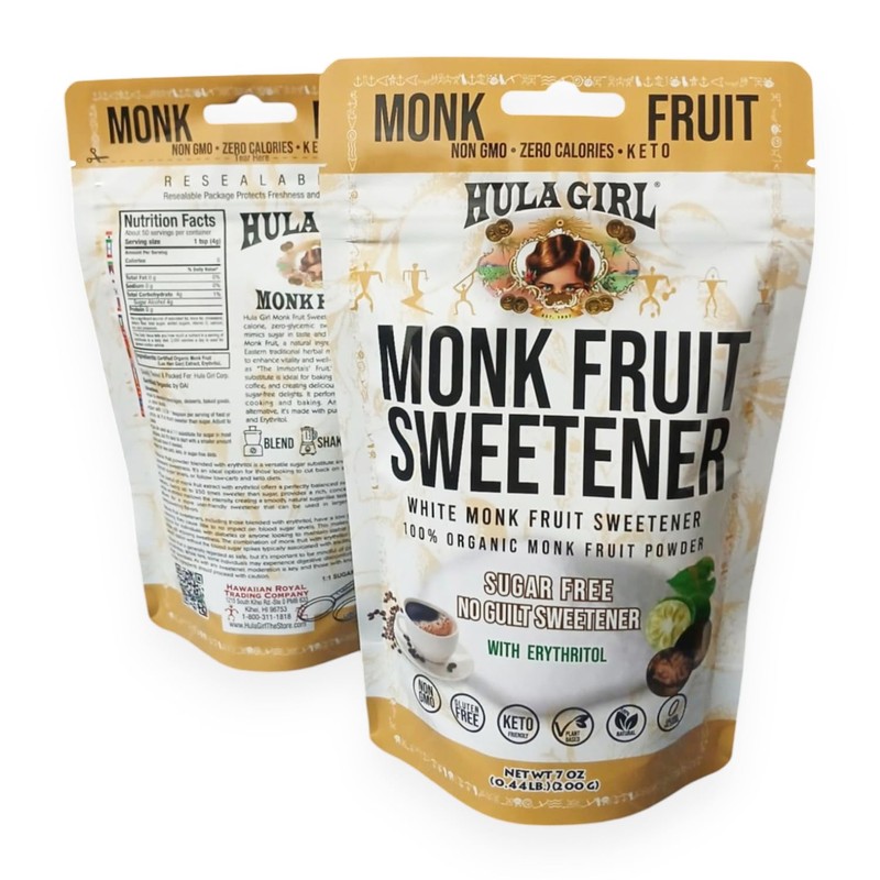 Hula Girl Organic Monk Fruit Extract Sweetener with Erythritol, Net