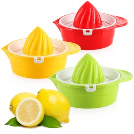 com-four® 3 x Plastic Citrus Juicer - Juicer for Lemons and Other Fruits - Hand Juicer for the Kitchen with Removable Strainer [Choice of Colours] (Pack of 03 - Colourful Citrus Juicer)