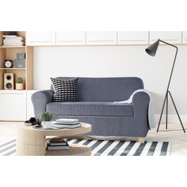 Zenna Home, Coal Simply Fit Steps Stretch Slipcover, 2-Piece Loveseat