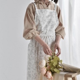 Multi-Purpose One-Piece Apron for Cafe, Kitchen & Daycare Flower White 10ea