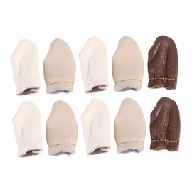 BIUDECO 5 Pairs Cowhide Thimble Finger Protectors with Thumb and Index Guards for Sewing and Felting Portable Lightweight Finger Cots for Needle Safety and Wound Protection Random Color