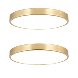 SOTTAE 2 Pack 12 Inch Brushed Gold Metal Flush Mount LED Ceiling Light,3000K-5000K 20W Thin Round Ceiling Lamp,Modern Low Profile Ceiling Light Fixtures for Bedroom Living Room Kitchen Bathroom