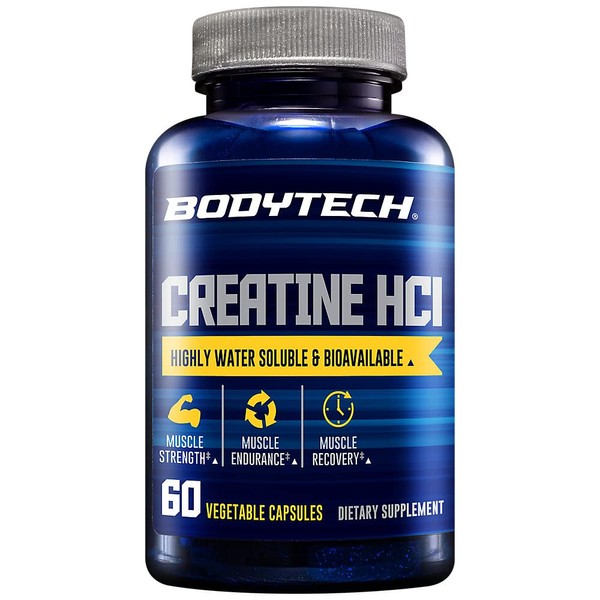 BODYTECH Creatine HCL - Highly Water Soluble & Bioavailable (60 Vegetable Capsules)
