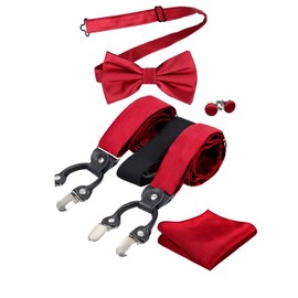 Alizeal Gemelos con tirantes y lazo para hombre, diseño de cachemira, Rojo vino (sólido), Talla única
