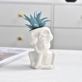 ourhommie Skull Head Succulent Planter Pot, Ceramic Air Plant Holders Novelty Cactus Display Container Miniature Plants Pots Small Pottery Bonsai Pots Home Decor for Desk Table Shelf Window, No Plant