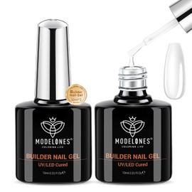 modelones modelones Builder Nail Gel, 2 Pcs Clear Gel Builder Nail Polish for Nail Thickening, Nail Strengthener Apex Building Extension Gel in a Bottle, 7-In-One LED Builder Nail Gel Polish 10 ml