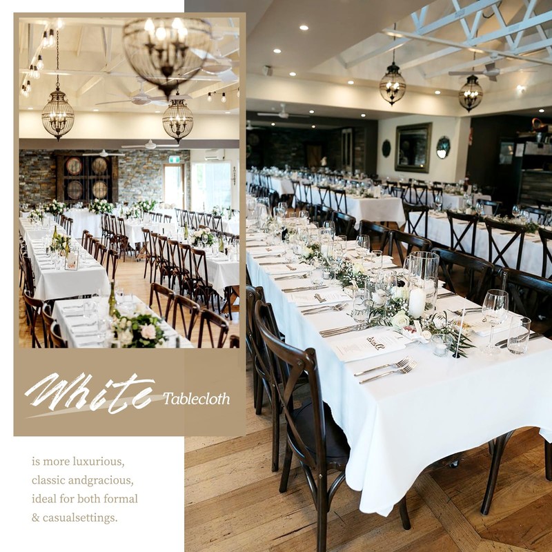 Showgeous White Tablecloths Rectangular Polyester Tablecloth for 6ft Rectangle Tables