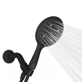 SparkPod 6 Spray Setting High Pressure Hand Held Shower Head - 6" Wide Angle Handheld Shower Head Set with Brass Swivel Ball Bracket and 70 Inch Long Hose - Luxury Design (Midnight Black Matte)