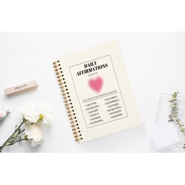 JWVK Daily Affirmations Preppy Pink Aura Heart Notebook,Trendy Positive Affirmations Inspirational Notebook Journal for Teen Girl Work Office School Student Teacher,Hardcover Spiral Notebook 5.5x8.3