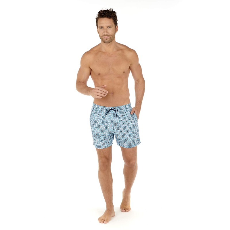 HOM Ausmane Men's Beach Boxer Swimming Trunks, Turquoise print
