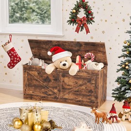 HOOBRO Storage Bench, 43.3” Retro Wooden Storage Chest with U-Shaped Cut-Out Pull, Safety Hinge, Supports 220 lb and Easy Assembly for Toy Box Organizer (Rustic Brown) BF772CW01