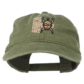 Africa Mask Embroidered Washed Pigment Dyed Cap - Olive Green OSFM
