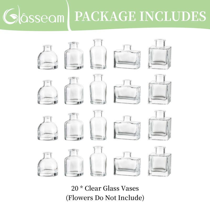Glasseam Mini Bud Vases for Centerpieces: Clear Small Flower Vase