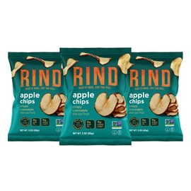 RIND Snacks Unsweetened Apple Chips, Single Ingredient, No Added Sugar, Paleo, Whole 30 Compliant, Skin On Dried Fruit Chips, High Fiber, 3.0 oz Pack of 3