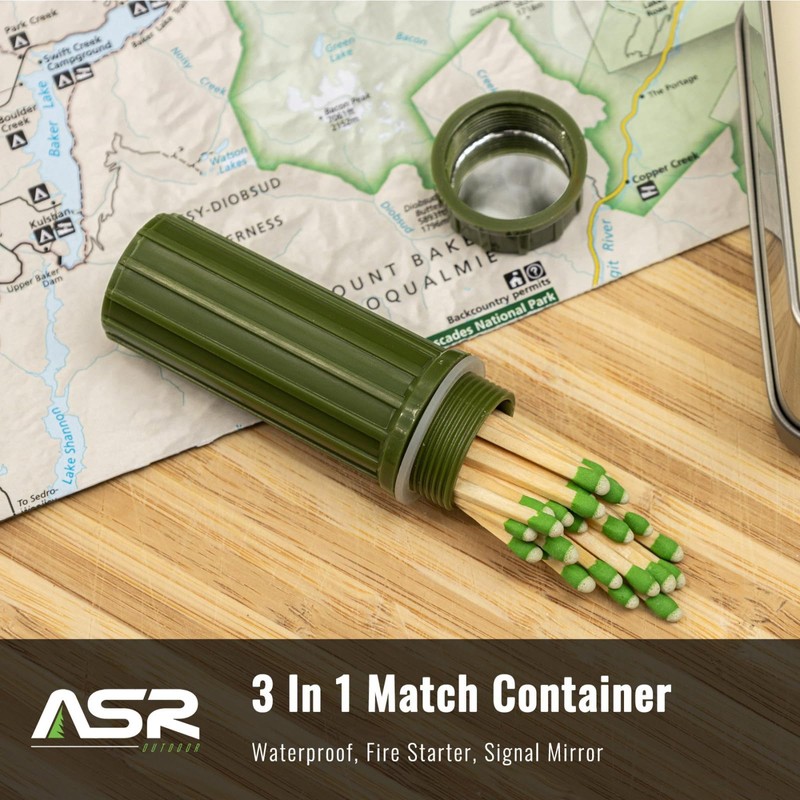 ASR Outdoor Water Resistant Match Stick Storage Container and Fire