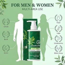 Grospe Crema depilatoria para mujeres y hombres, crema depilatoria suave con té verde para cara, cuerpo, área de bikini, piernas, axilas, piel sensibl