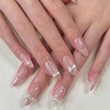 Pink Chrome Press on Nails Bow Pearl Fake Nails Interlaced