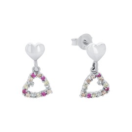 Amor 2021291 Earrings 925 Sterling Silver Girls Children's Earrings with Synthetic Zirconia 1.4 cm Silver Heart Comes in Jewellery Gift Box, Sterling Silver, Created Cubic Zirconia Cubic Zirconia