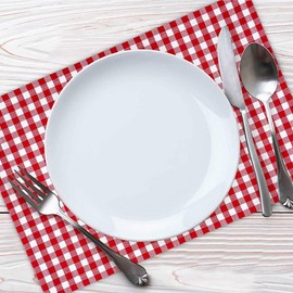 Robust red chequered cotton placemat in chequered vichy pattern with wrinkle protection, non-iron (2 pieces)