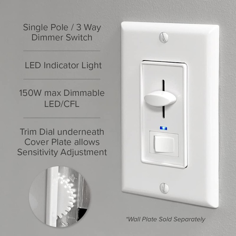 Maxxima Dimmer Electrical Light Switch - Featuring Blue Indicator Light,
