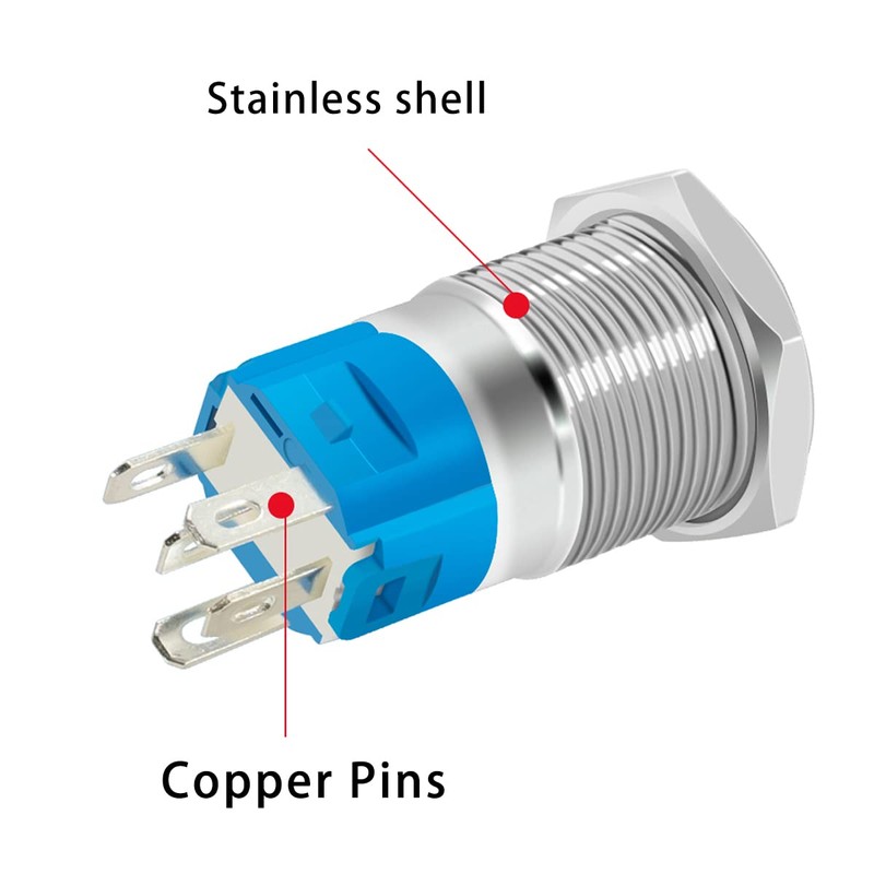 2PCS 16mm Latching Push Button Switch Metal Stainless Shell IP65