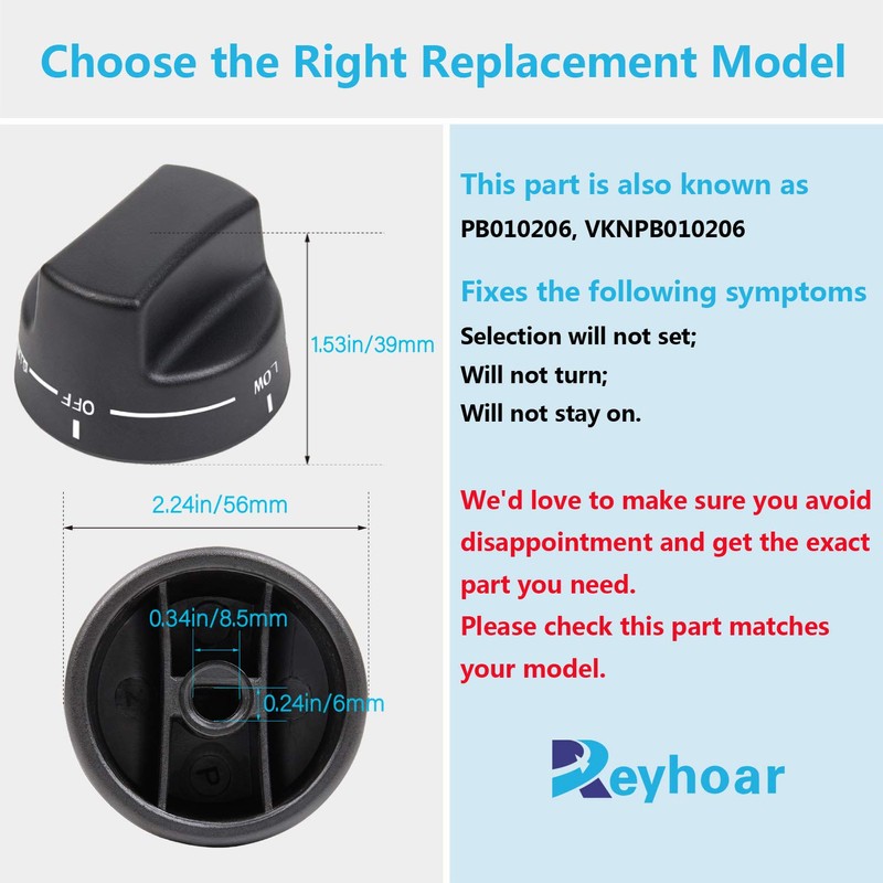 Reyhoar Viking Knob PB010206 VGSC, VGRC, VGRT Top Burner Replacement
